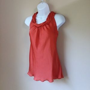 Spense Orange Silky Sleeveless Halter Blouse- S